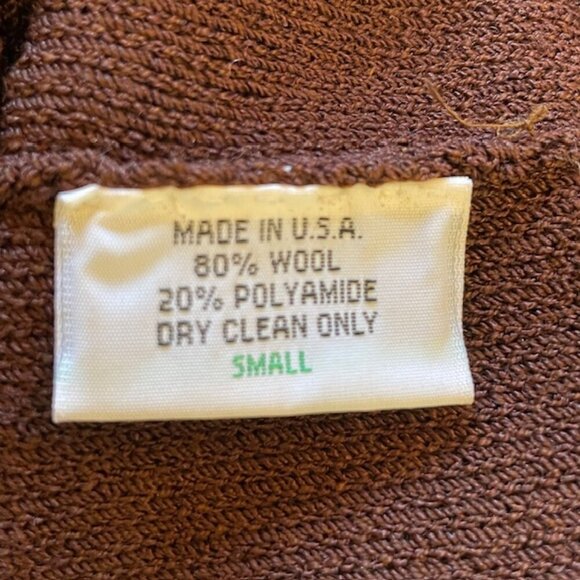 Steve Fabrikant Vintage 80's Wool Knit Dress Espresso & Black Gold Accents Small - Picture 11 of 12